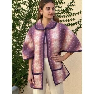 French Mohair blend cape jacket poncho cardigan pink purple tones snowflake